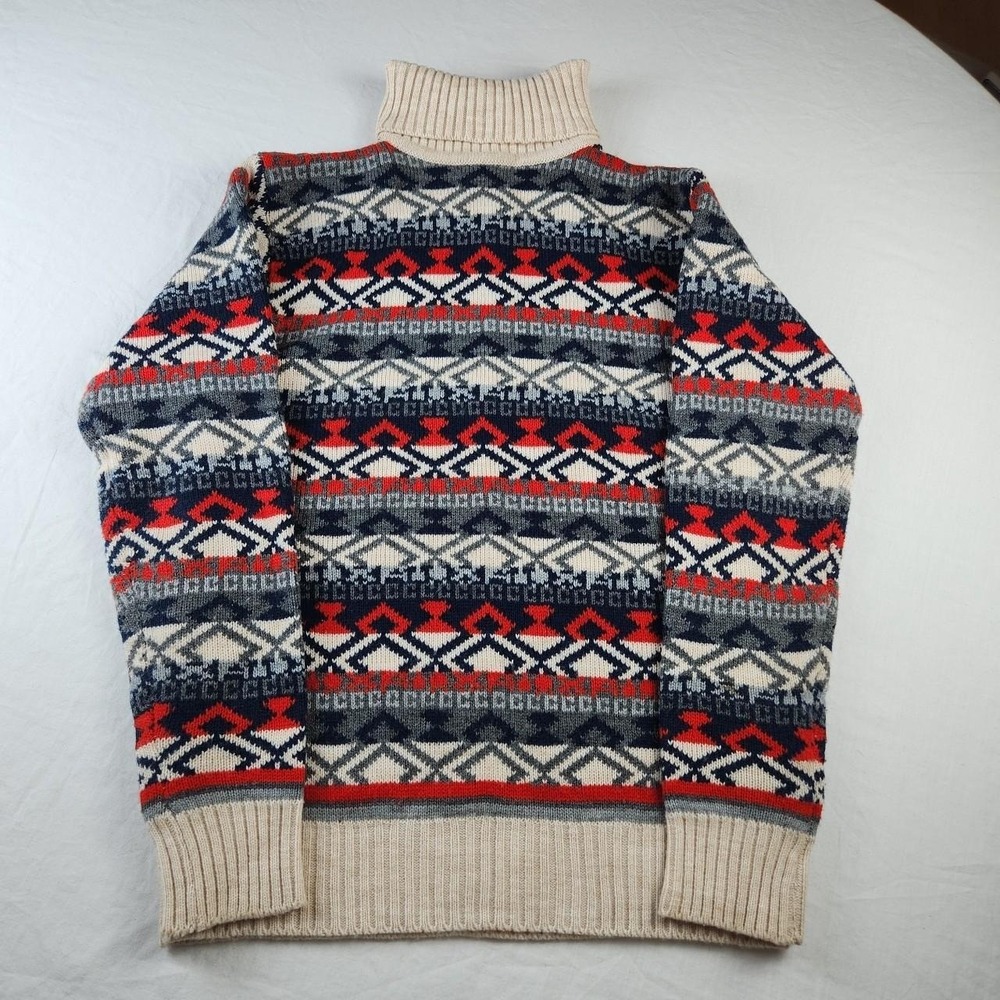 Vintage 80s Colageman Geometric Abstract Knit Turtleneck Sweater Red Blue L